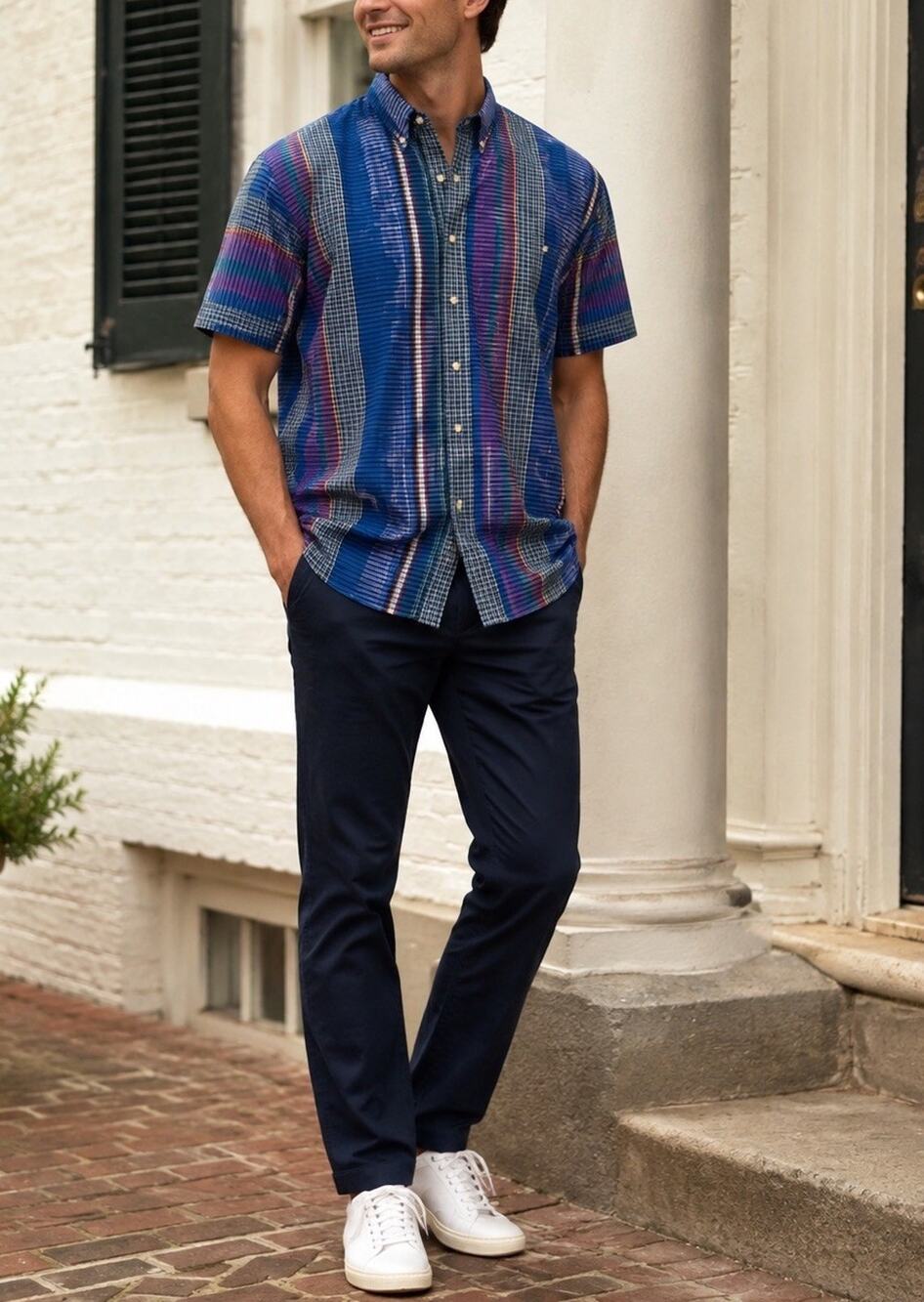 Chaps Ralph Lauren Men’s L NWT Patchwork Plaid Short Sleeve Button Shirt Y2K